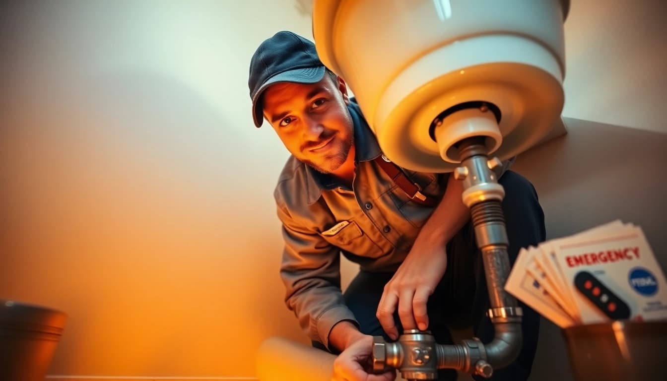 Emergency plumbers on holidays or weekends fixing a burst pipe in a New York City apartment, showcasing professionalism and urgency.