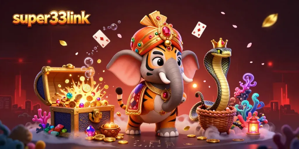 Engage with the vibrant gaming scene featuring super33link and a majestic elephant in action.