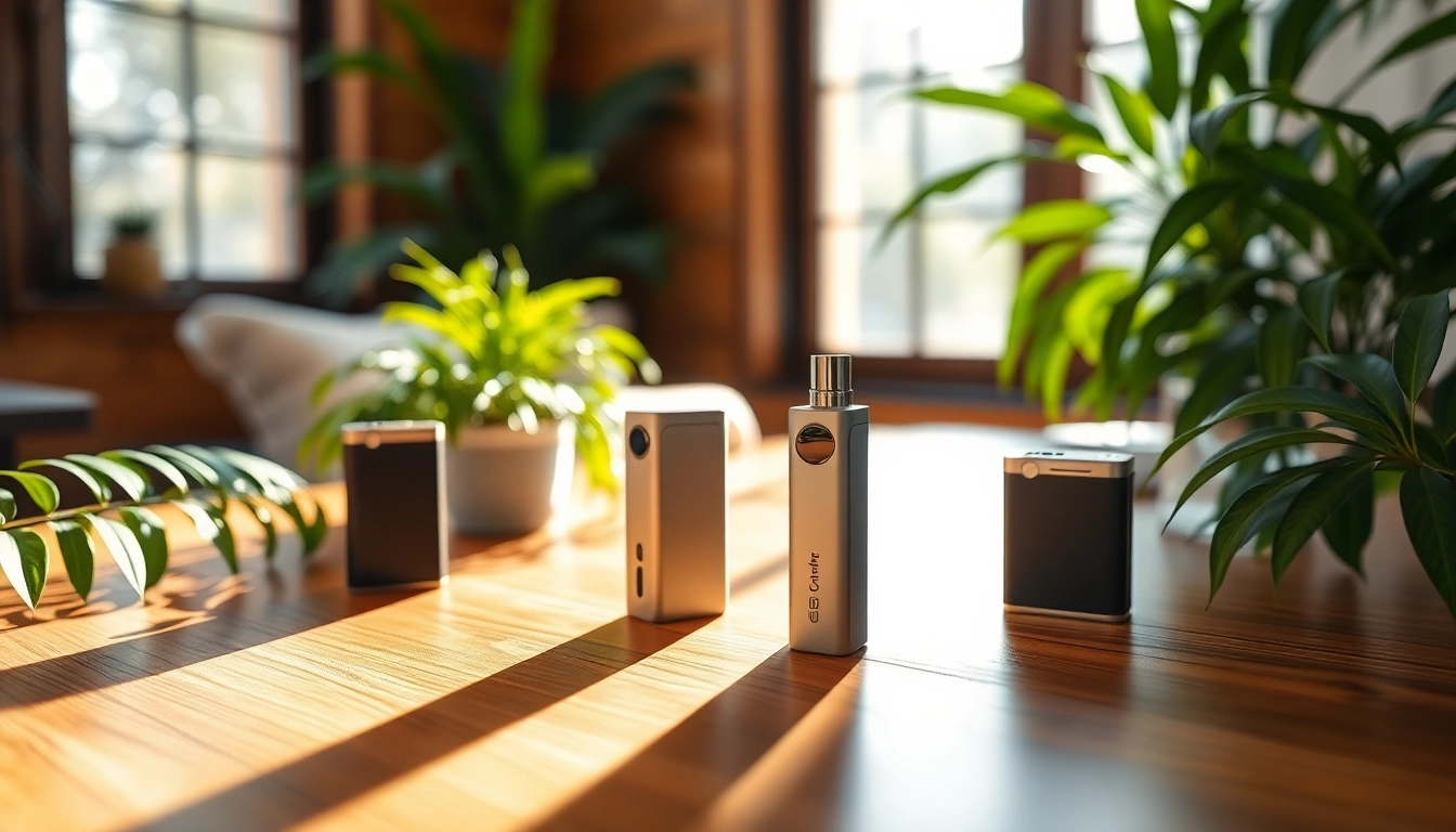 Enjoying thca vapes displayed on a wooden table with natural light.