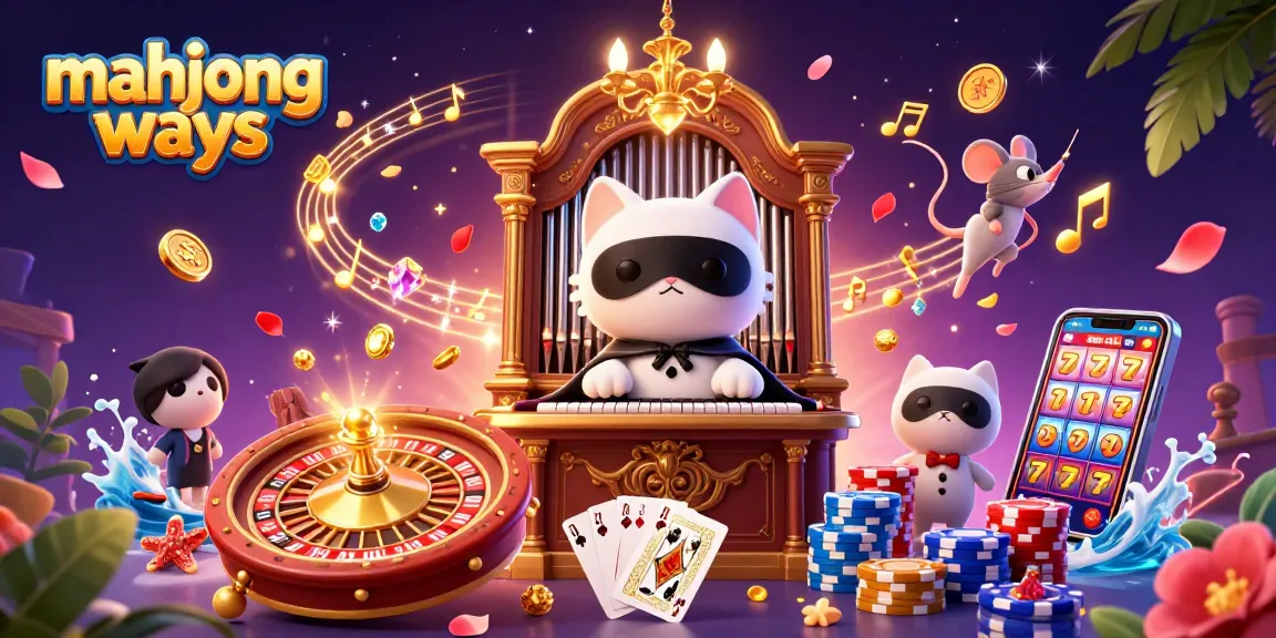Spin and win with mahjong ways in a vibrant casino scene featuring a whimsical cat and mouse.