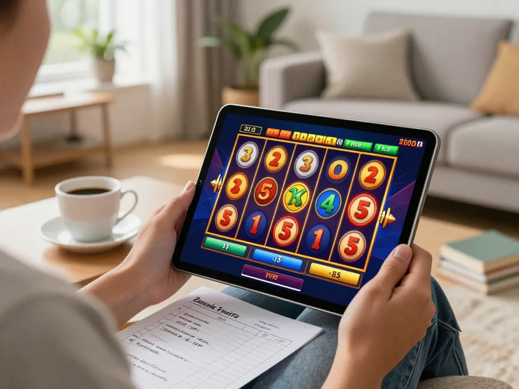 Engaging with an exciting slot online game on a tablet in a cozy home setting.