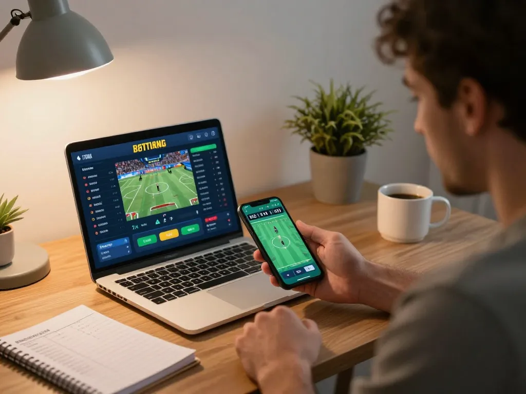 Player engaging with xx888 sports betting app on smartphone at home, focused on winning strategies.