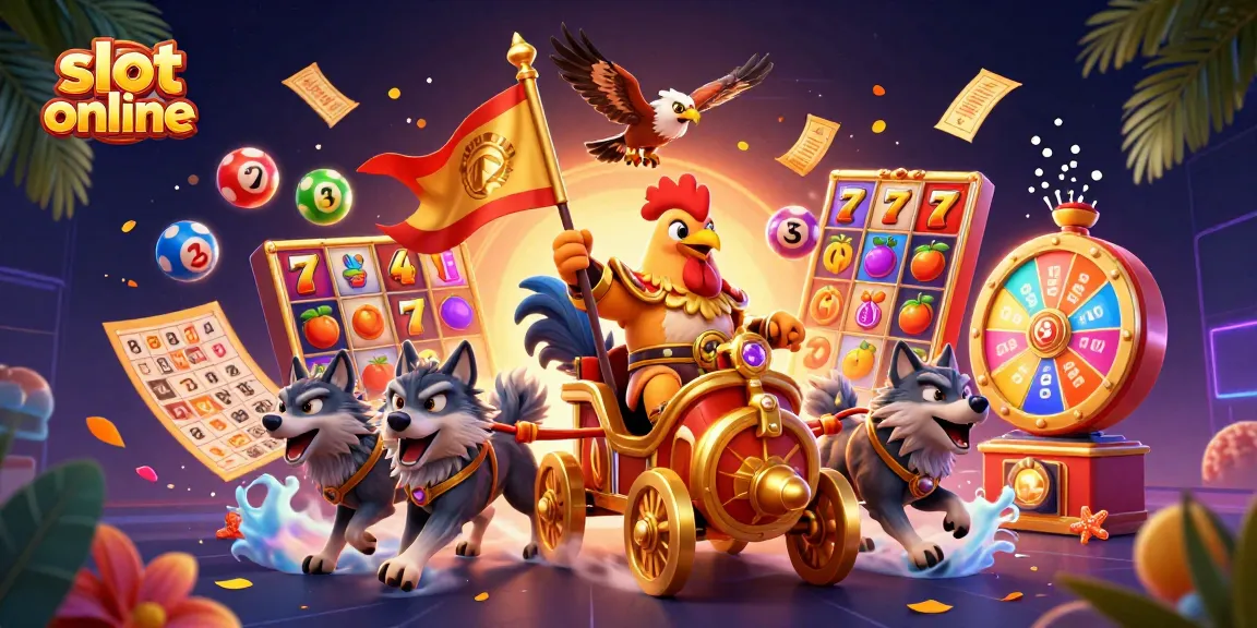 Experience the thrill of slot online with dynamic game elements and colorful characters in a vibrant casino scene.