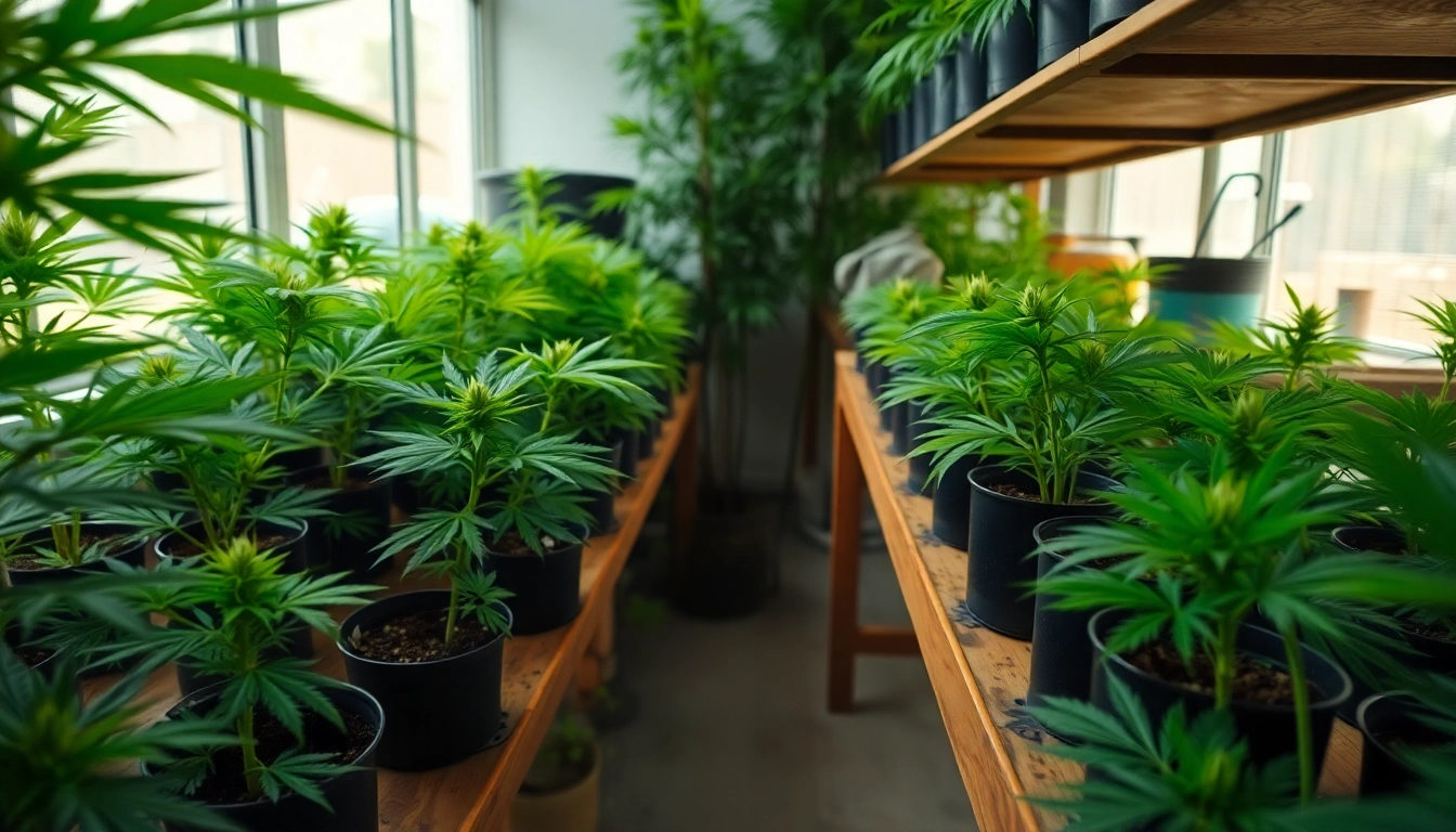 Find where to buy weed plants with a vibrant indoor garden showcasing healthy cannabis varieties.