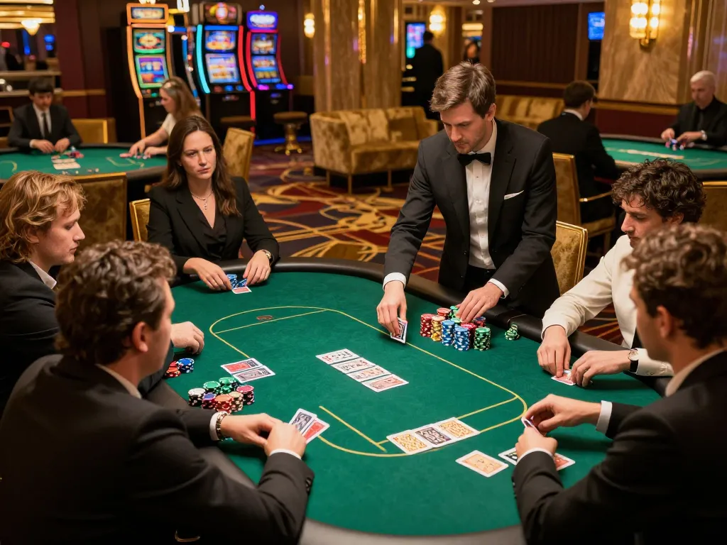 Engaged players strategizing in a luxurious 388bet poker game, showcasing focused gaming atmosphere.