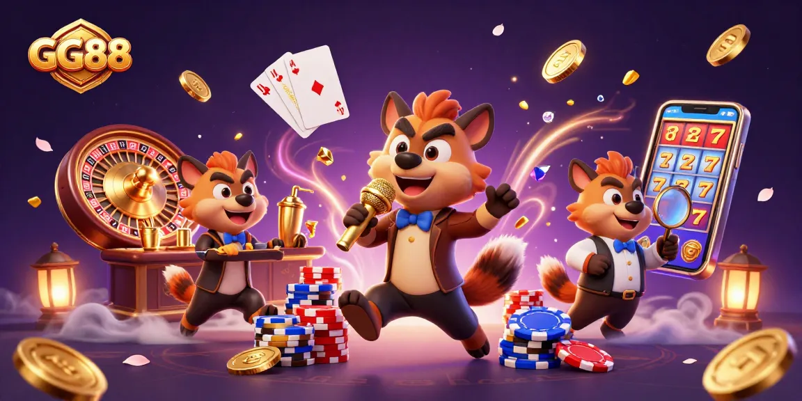 Experience the vibrant GG88 casino scene with hyenas engaging in fun activities, showcasing thrilling games.