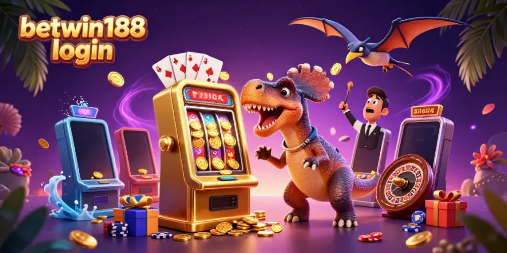 Betwin188 login terbaik dengan karakter dino dan mesin slot di kasino!