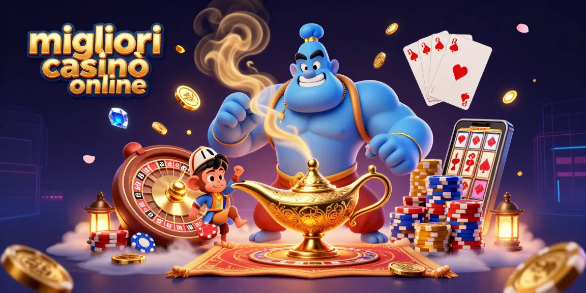 Vivi il brivido nei migliori casinò online con un genio magico e elementi vibranti del casinò.