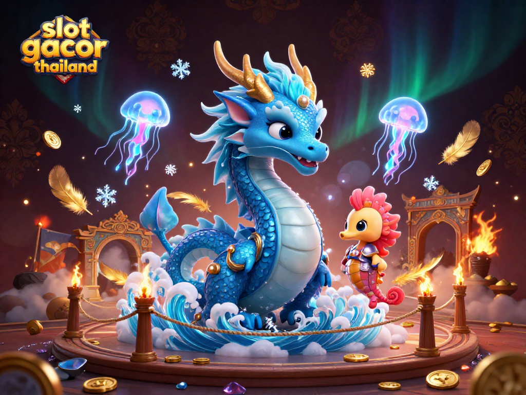 Play slot gacor thailand with majestic ocean dragon and seahorse knight in a vibrant 3D scene