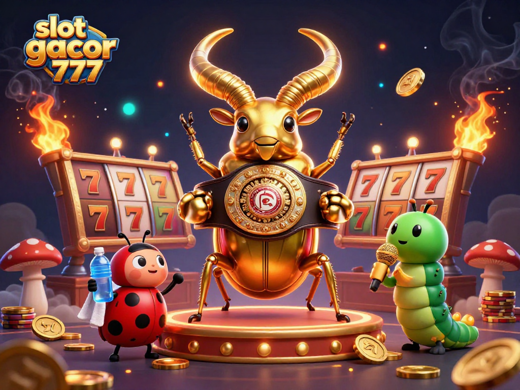 Spin to win with slot gacor 777 amidst a vibrant casino battle featuring unique characters.