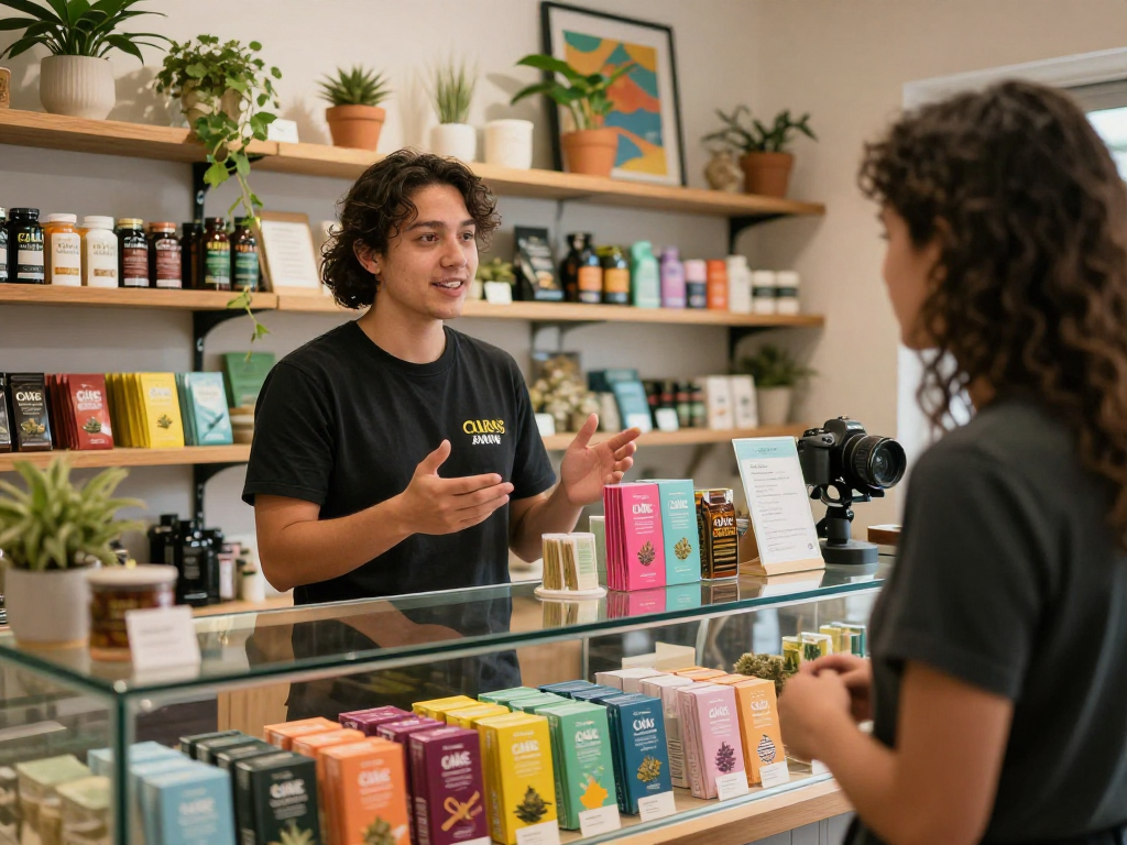 Cakes cart selection displayed in a vibrant dispensary setting, showcasing variety and flavor options.