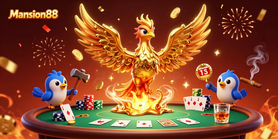 Experience the excitement at Mansion88 with a golden phoenix symbolizing wealth and gaming triumphs.