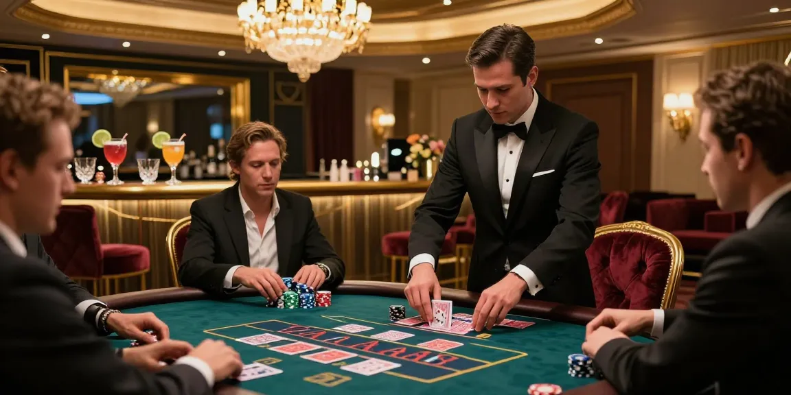 Melihat suasana mewah permainan kasino online luxury12, dengan pemain terlibat di meja permainan yang elegan.