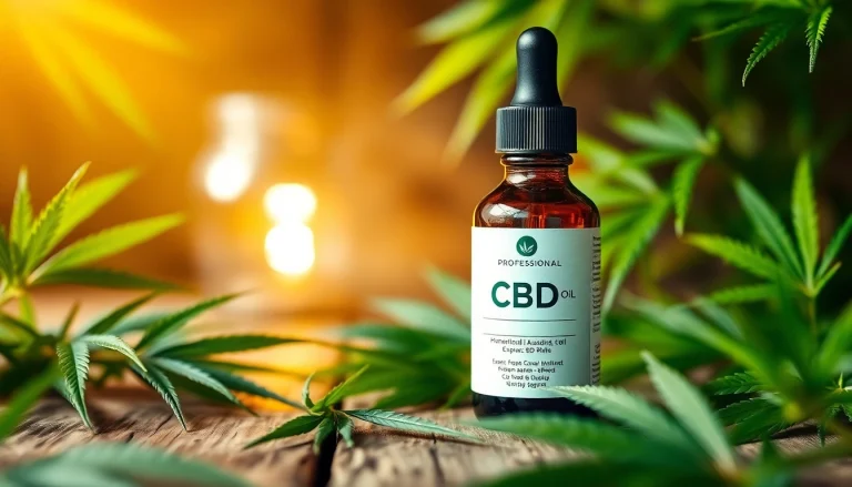 Showcase CBD Oil bottle surrounded by hemp leaves, representing natural wellness and relaxation.