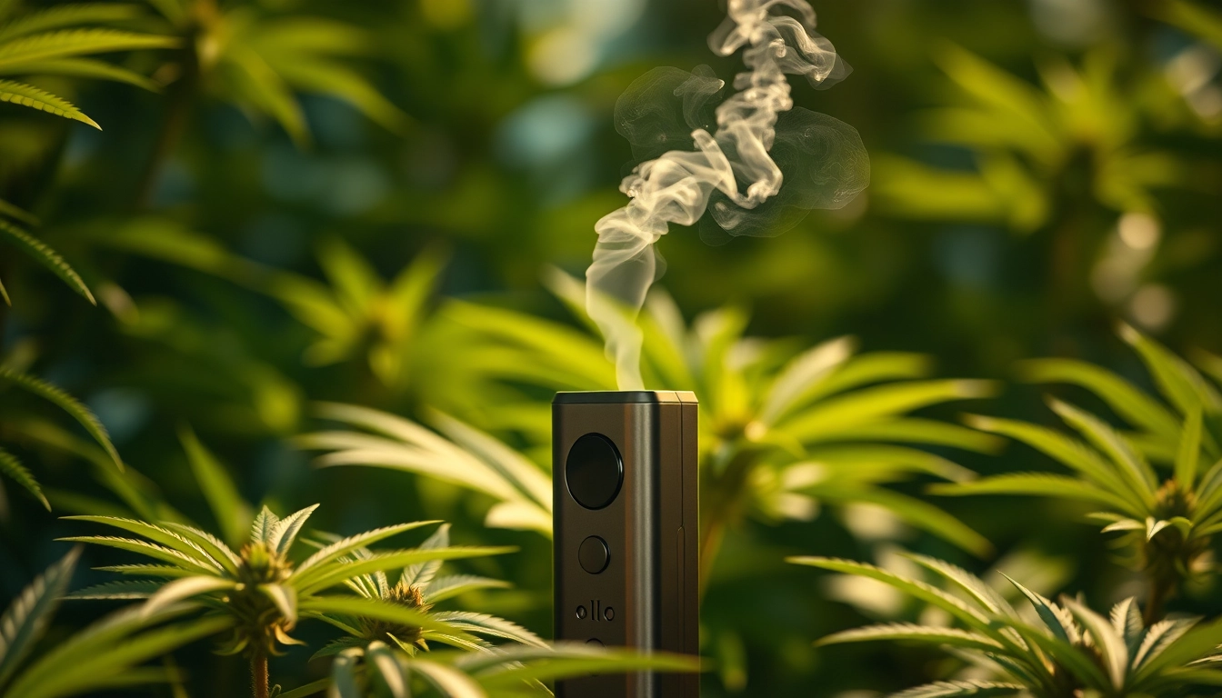 Holding a Cannabis Vape device surrounded by lush greenery, showcasing quality and relaxation.
