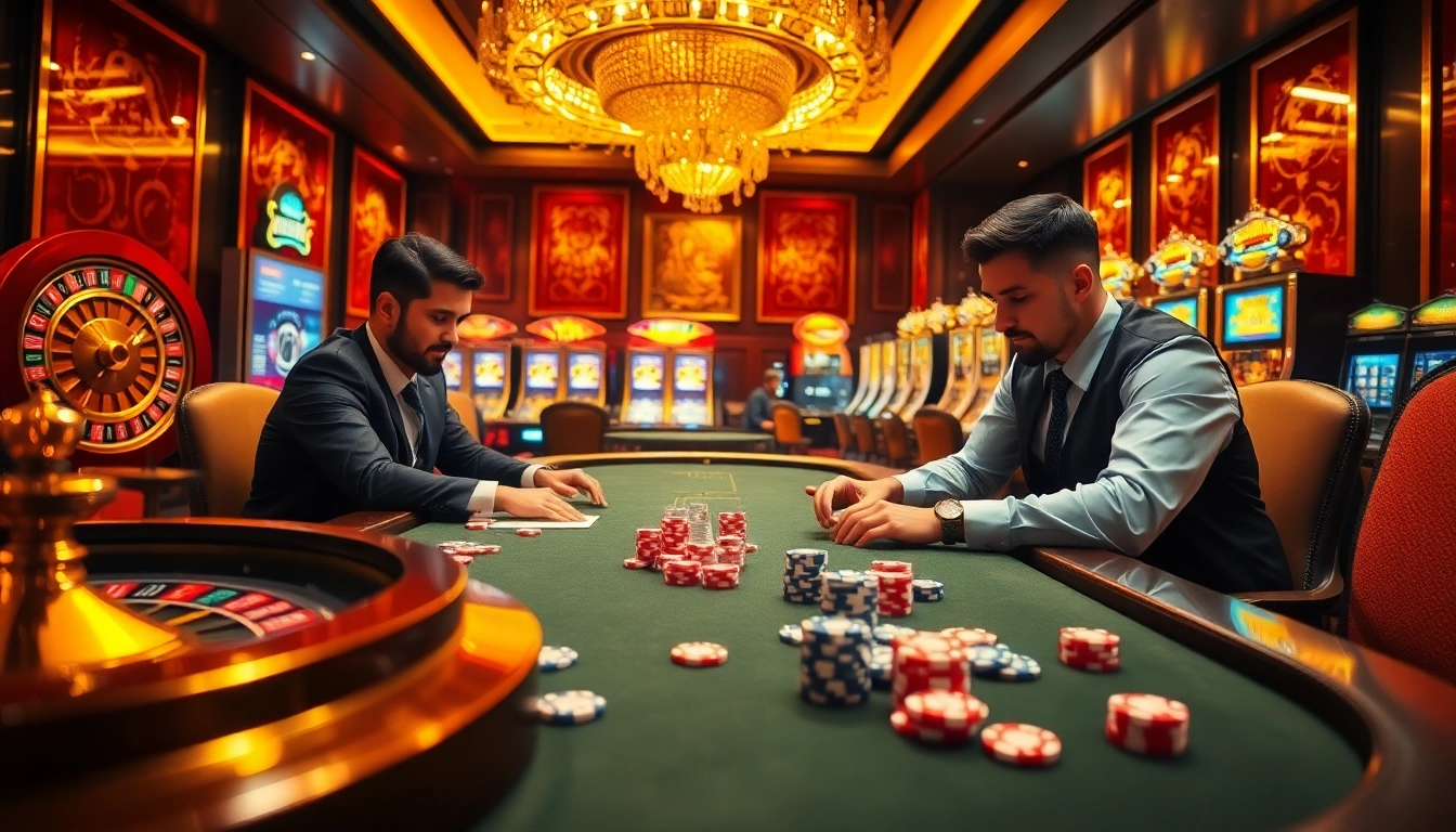 Join the excitement of a high-stakes poker game at https://giaimanhacai.news/, featuring professional players and vibrant casino elements.