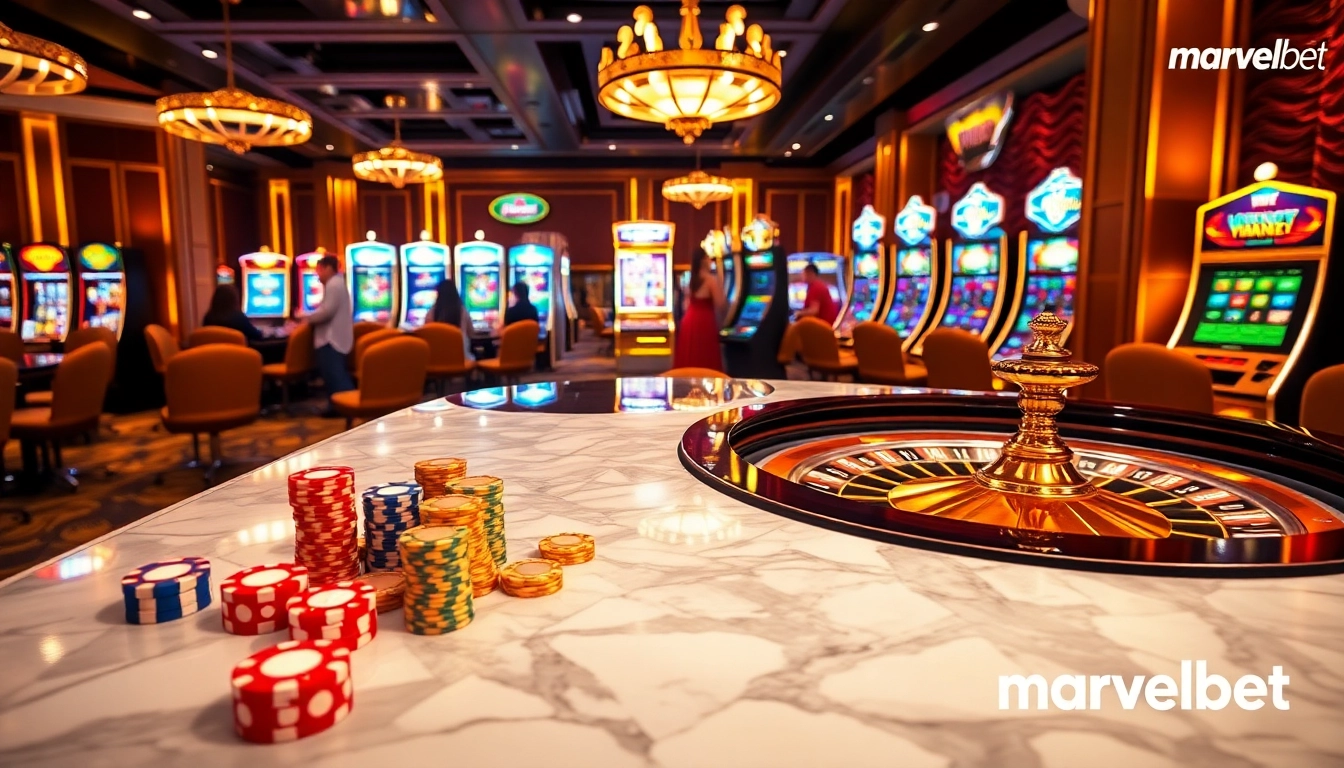 Marvelbet players enjoying a thrilling casino experience with vibrant gaming elements.
