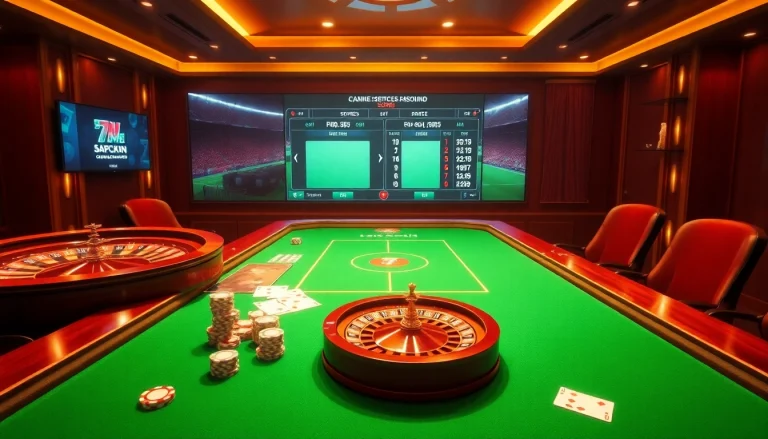 Intense betting action at a casino table showcasing 7m cn soccer live scores and vibrant poker gameplay.