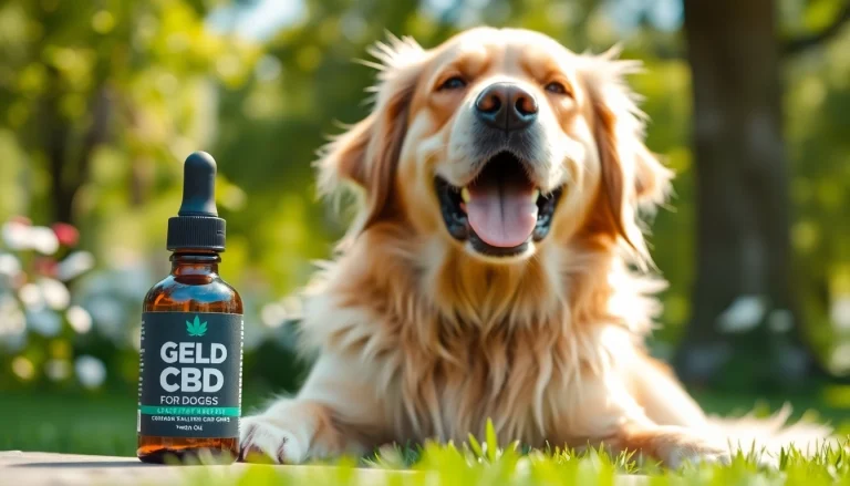 Golden retriever relaxing with CBD Oil For Dog highlighting health and wellness.