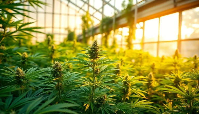 Cannabis legal espagne avec des plantes de cannabis florissantes dans une serre en Espagne.