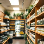 Buy weed UK from a well-organized cannabis shop with natural lighting.