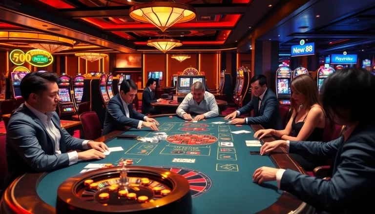 Players enjoy a lively casino environment at new 88, engaging with poker chips and roulette.