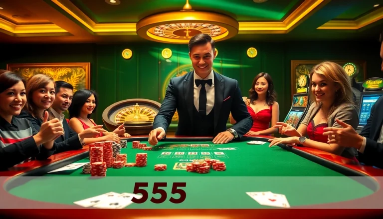 Players enjoying a thrilling poker game at 555win casino, filled with vibrant colors and excitement.