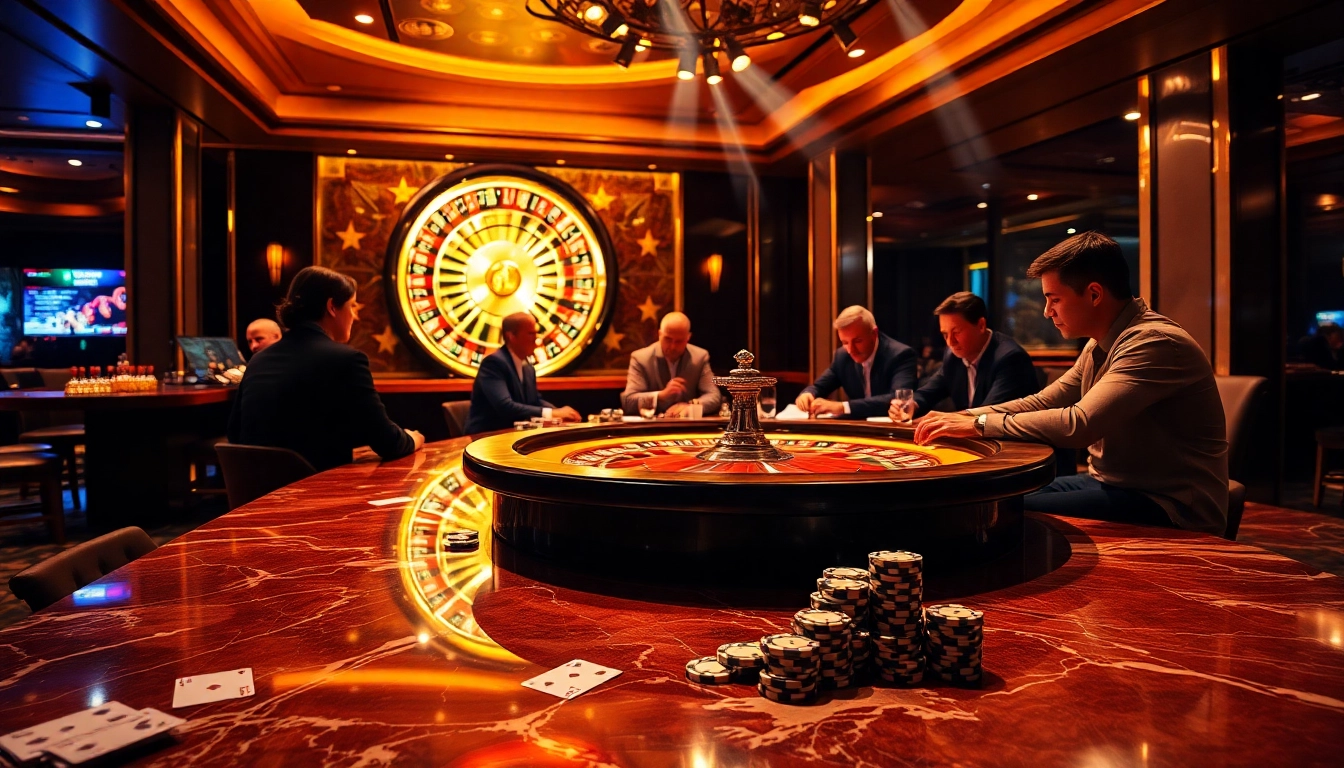 Immigration lawyer Perth strategizing over poker chips in a luxury casino setting.