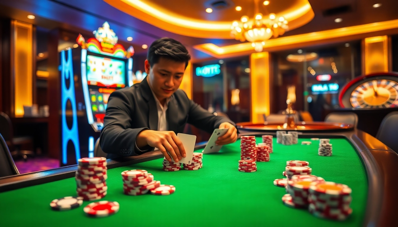 Experience the excitement of rajatoto88 with vibrant casino tables, chips, and slot machines.