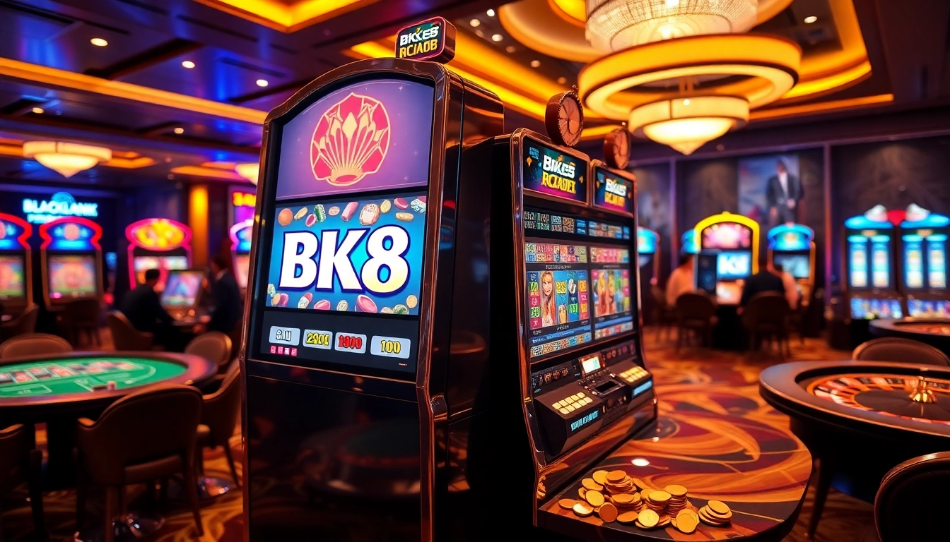 Experience the thrill of bk8 สล็อต at a vibrant casino setting filled with excitement and luxury.