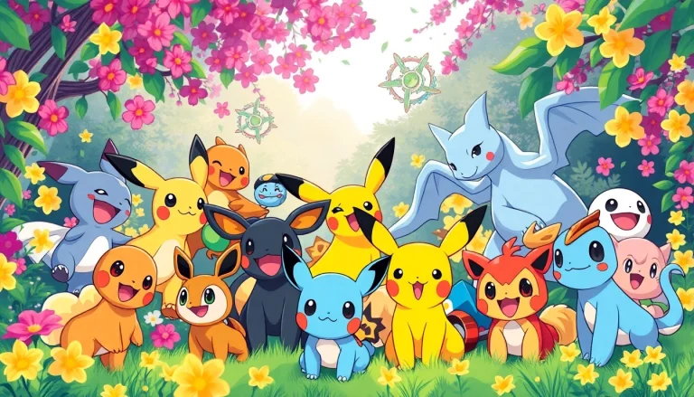 Vibrant Pokémon SVG collection showcasing characters in a colorful, whimsical setting.