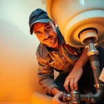 Emergency plumbers on holidays or weekends fixing a burst pipe in a New York City apartment, showcasing professionalism and urgency.